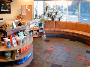 reception area has a large bay window